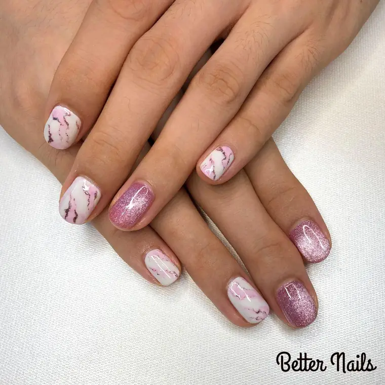 White base with soft pink marble swirls